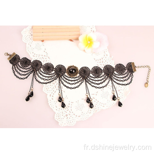 Mode collier dentelle noire Collier Tour de cou au Crochet